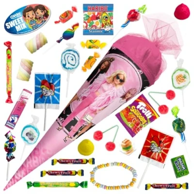 Abbildung von OYOY 35cm Schultüte gefüllt mit Süßigkeiten Mix I ROTH Barbie kleine Geschwister Einschulung Geschenk