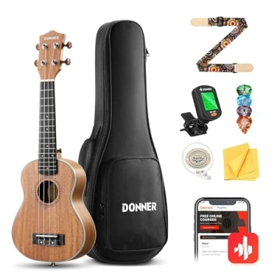 Abbildung von Donner Konzert Ukulele 23 Zoll für Anfänger Kinder Erwachsene Starter Kit Mahagonieholz mit Nylon Saiten Hawaii Gitarre DUC200