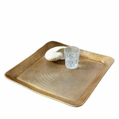Abbildung von Loberon Tablett Rustique, Exquisites Azteken Design, Kunstvoll Gehämmert und Gestanzt, Tischaccessoires, Dekoration, Aluminium, Eisen, antikmessing