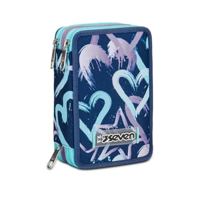 Abbildung von Seven Schulmäppchen mit 3 Reißverschlüssen, Violett Aqua, Crystal Purple, Dreifach Federmäppchen komplett Stiften, Bleistiften, Farben, Zubehör Rucksack, Grundschule, Medium, Mädchen, grün, Taglia