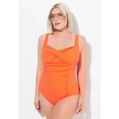 Abbildung von Ulla Popken PLUS SIZE Draped Badeanzug, Damen, Größe: 50, Coral pink