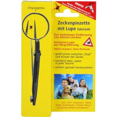 Abbildung von Zeckenpinzette Chirurgenstahl mit Lupe