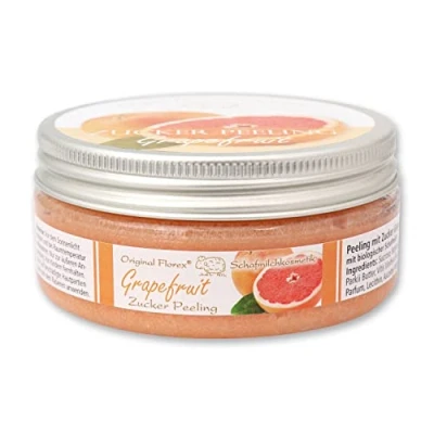 Abbildung von Florex Körper Salz Peeling Grapefruit mit biologischer Schafmilch Seidenweiche Haut Reinigung Pflege 200 ml