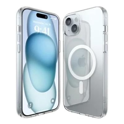 Abbildung von elago Magnetische Hybrid Transparent Hülle Kompatibel mit iPhone 15 Plus Hülle, MagSafe, PC+TPU Technologie, US Military Grade Fallschutz, Reduzierte Vergilbung (Weiß)