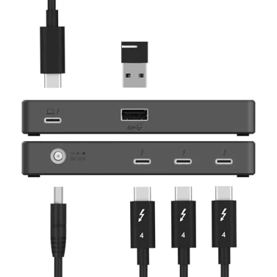 Abbildung von SABRENT Thunderbolt 4 Hub mit 60 W Aufladung für Laptops, USB C Dock, unterstützt 2X 4K 60Hz Monitore oder 1x 144Hz, 5K 6K 8K @60Hz (DSC) Zertifiziertes TB4 Kabel enthalten (HB TBT4)