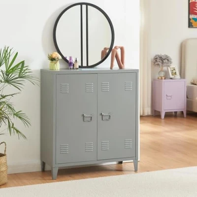 Abbildung von en.casa Aktenschrank »Oripää« mit 2 Türen Stahl 90x80x33 cm Dunkelgrau