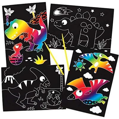 Abbildung von Baker Ross FE110 Dinosaurier Kratzbilder für Kinder 8er Pack, Gravierkunst Bastelset Kinder, Mittel