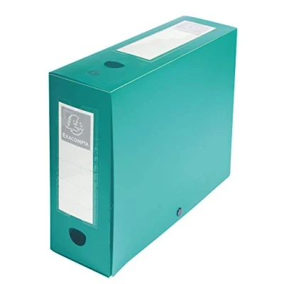 Abbildung von Exacompta 59933E Sammelbox OPAK 100mm mit Druckknopf aus blickdichtem Kunststoff für DIN A4 Archivbox Heftbox Zeichenbox Sammelmappe grün