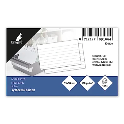 Abbildung von Karteikarten Kangaro 55x90mm liniert 190g Packung 100 blatt