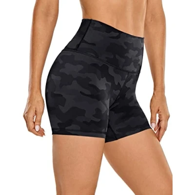 Abbildung von CRZ Yoga Naked Feeling Damen Kurze Leggings High Waist Blickdicht Fithess Shorts Radlerhose Sporthose 10cm Dunkelgraue Tarnung 36