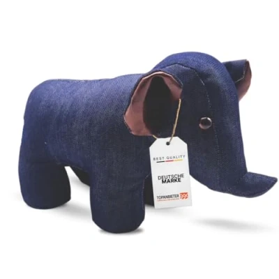 Abbildung von TOPANBIETER 999 Dekorativer Türstopper Elefant denim blau Türhalter Fensterpuffer Bodenstopper Tür Stopper (Elefan blau)