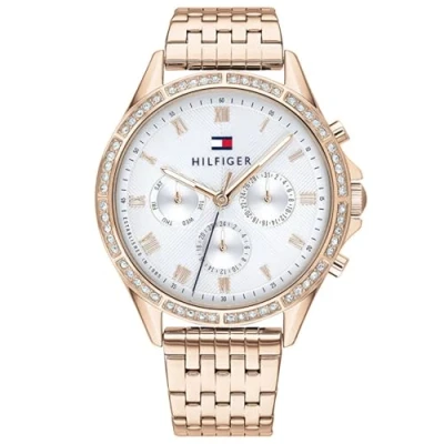 Abbildung von Tommy Hilfiger Multi Zifferblatt Quarz Uhr für Damen mit Rotgoldfarbenes Edelstahlarmband 1782143