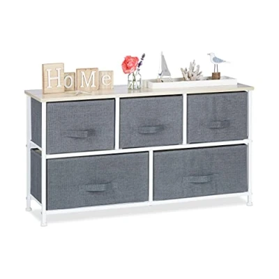 Abbildung von Relaxdays Regalsystem, 5 Stoff Schubladen, HxBxT: 54,5 x 100 30 cm, universale Schubladenbox, Metall und Holz, grau