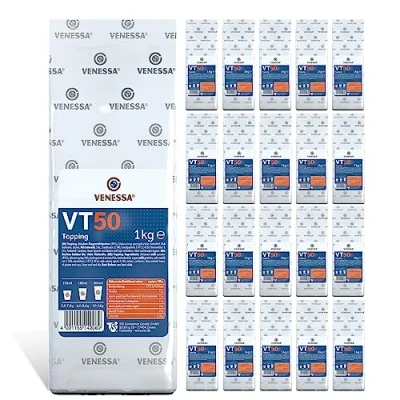 Abbildung von VENESSA VT 50 Milchpulver Topping 20 x 1kg Vorratspackung, für Vending und Heißgetränkeautomaten (enthält 50% Magermilchpulver) Feinporiger stabiler hochwertiger Schaum