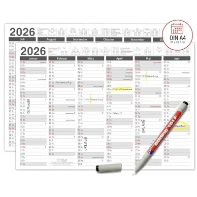 Abbildung von TOBJA Wandkalender Abwischbarer 2025 A4 &quot;Grau&quot;, Tafelkalender inkl. 1 Stift Kalender abwischbar