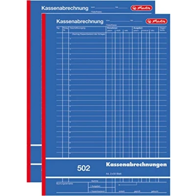 Abbildung von Herlitz 882415 Kassenabrechnungsbuch 502, Karton, A4, 2x50 Blatt blau (2)