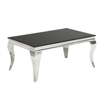 Abbildung von riess ambiente Couchtisch MODERN BAROCK 100cm schwarz / silber (Einzelartikel, 1 St), Wohnzimmer · Opalglas Platte Edelstahl Beine eckig Design