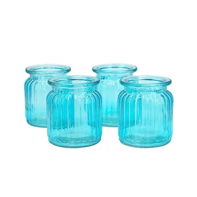 Abbildung von Creativery Windlicht, Windlicht Glas gerillt 8x9cm 4er Set türkis