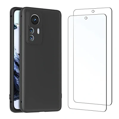 Abbildung von NEW&#039;C Hülle für Xiaomi 12T Pro Ultra Thin Silikon Schwarz und 2 x Panzer Schutz Glas Anti Scratch