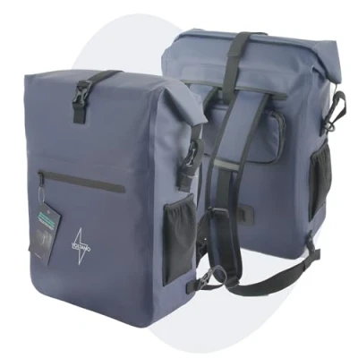 Abbildung von Voltano 2in1 Fahrradtasche Geeignet als Gepäckträgertasche und Rucksack Marineblau 100% wasserdicht 28 Liter