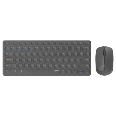 Abbildung von Rapoo Kabellose Maus, Multi Modus, wiederaufladbar, Blade 9600M (Set Tastatur + wiederaufladbare AZERTY Tastatur, Maus 3 Tasten, Bluetooth WLAN, ideal für PC, Laptop, Mac) Anthrazit
