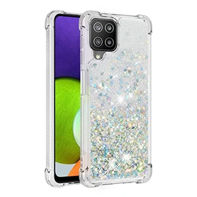 Abbildung von KBIKO zxl Kompatibel mit Samsung Galaxy A22 4G Hülle, [Silver Back] Mädchen Glitzern Handyhülle Hülle Ringständer, Cover Silikon Flüssigkeit Clear Schutzhülle für M32.Silver1 YBL