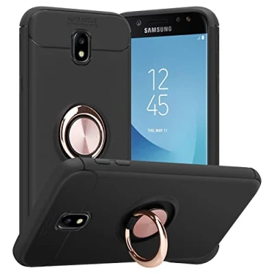 Abbildung von Cadorabo Hülle kompatibel mit Samsung Galaxy J7 2017 Schutzhülle TPU Silikon Case Ring Slim Kratzfest Weiche Gummi Rundumschutz für in Schwarz