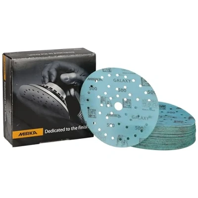 Abbildung von Mirka Galaxy Epoxid Schleifpapier 150mm Klett Korn 500 zum Schleifen von Epoxidharz, Holz, Epoxy, Rivertable / 50 Stk Schleifscheiben