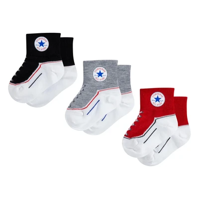 Abbildung von Converse Chuck Infant Quarter 3 PACK Unisex Socken für Kinder, Größe: 16 17, Black/light red/grey