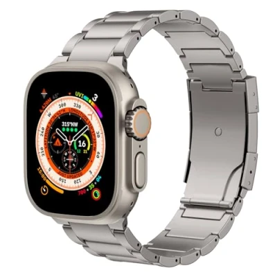Abbildung von MoKo Titan Armband Kompatibel mit Apple Watch Ultra2 49mm 46mm 45mm 44mm 42mm,Metall Ersatzarmband Uhrenarmband Doppeldruckknopfschließe für iWatch Ultra SE2 SE Series 10 9 8 7 6 5 4 3 2 1,Titan