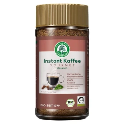 Abbildung von LEBENSBAUM Instant Kaffee Gourmet, Bio Kaffe, löslicher Bohnenkaffee aus Arabica Bohnen, ausgewogen aromatischer Genuss, 100 g