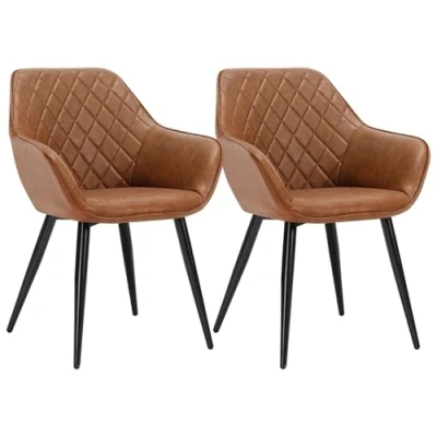 Abbildung von WOLTU Esszimmerstühle 2er Set Küchenstühle Wohnzimmerstühle Polsterstühle Sessel, Armlehnstühle mit Rückenlehne, für Esszimmer, Küche, Wohnzimmer, Kunstleder, Metallbeine, Braun, BH251br 2