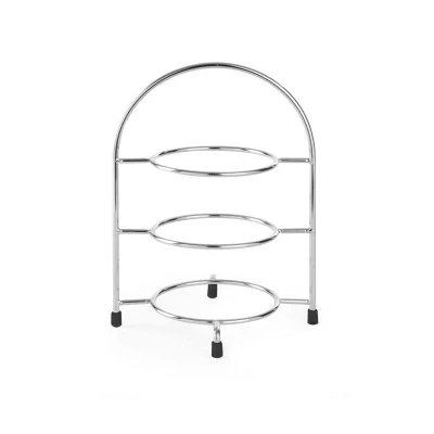 Abbildung von HENDI Teller Etagere silber 3 stufig Chrom Gastro 18,5 x 17,5 26 cm max. Ø 17 cm, Servier Ständer, Tellerständer