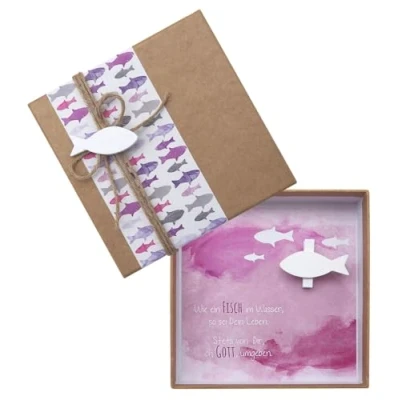 Abbildung von ZauberDeko Geldgeschenk Verpackung Mauve Lila Fisch Weiß Kommunion Konfirmation Gutschein Geschenkidee