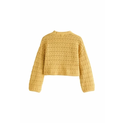 Abbildung von Next Regular FIT V NECK Strickjacke für Kinder, Größe: 116, Ochre yellow crochet