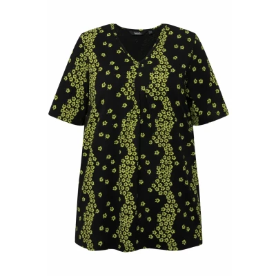 Abbildung von Ulla Popken Floral Short Sleeve Vneck Tshirt print, Damen, Größe: 46/48, Black
