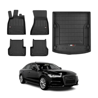 Abbildung von OMAC Fußmatten &amp; Kofferraumwanne Set kompatibel mit Audi A6 C7 Limo 2011 2018 Gummi 5X