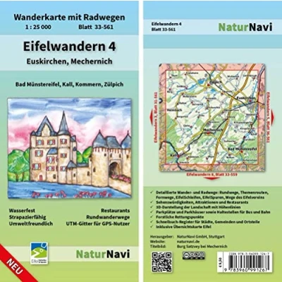 Abbildung von Eifelwandern 4 Euskirchen, Mechernich: Wanderkarte mit Radwegen, Blatt 33 561, 1 : 25 000, Bad Münstereifel, Kall, Kommern, Zülpich (NaturNavi Radwegen 1:25 000)