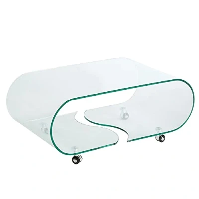 Abbildung von riess ambiente Couchtisch FANTOME 90cm transparent, Wohnzimmer · Glas rund auf Rollen Modern Design