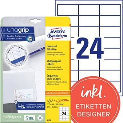 Abbildung von AVERY Zweckform Klebeband Universal Etiketten, 64,6 x 33,8 mm, weiß