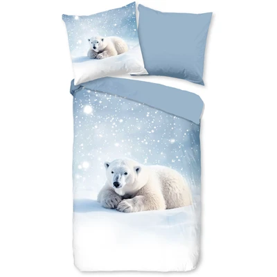 Abbildung von good morning Kinderbettwäsche &quot;Esben&quot;, Flanell, Biber, 135x200, Winter, Warm, Wendeoptik, Kind, Eisbär, Blau