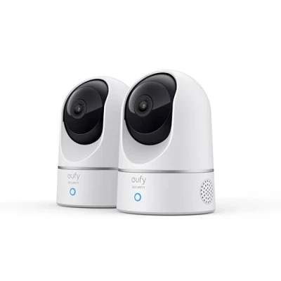 Abbildung von eufy Security Indoor Cam E220, 2er Pack, 2K Überwachungskamera Innen, WLAN, Schwenkbar, mit Nachtsicht, Personen &amp; Haustiererkennung, Bewegungsverfolgung, HomeBase 3 Kompatibel
