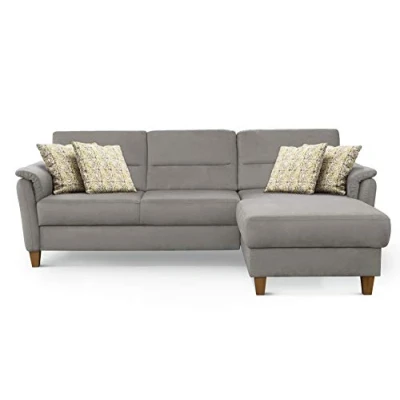 Abbildung von CAVADORE Schlafsofa Palera / Federkern Ecksofa mit Schlaffunktion und Bettkasten 244 x 89 163 Mikrofaser Bezug, Hellgrau