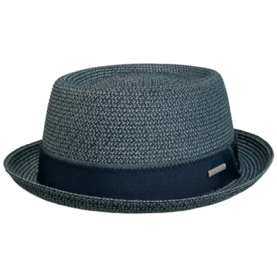 Abbildung von Stetson Ruviano Pork Pie Strohhut Melierter Hut Trendiger Sommerlook UV Schutz 40+ für Damen und Herren Frühjahr/Sommer dunkelblau XL (60 61 cm)