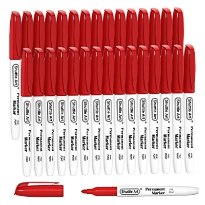 Abbildung von Shuttle Art Permanent Marker, rot, 30 Permanentmarker mit feiner Spitze, wasserfest, Filzstifte, für Kunststoff, Stein und Glas zum Bemalen geeignet