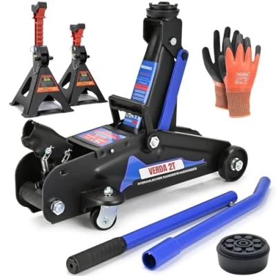 Abbildung von Wagenheber 2T + Gummiuaflage Handschuhe Hydraulischer Rangierwagenheber Heber (Wagenheber SN3062 2X Bock Sicherung Gummi)
