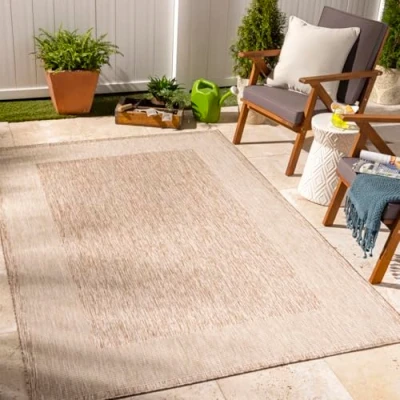 Abbildung von Livabliss Outdoor Teppich wetterfest, Crete In und für Balkon 160x213 cm, Terrasse, Garten, Küche Boho Style, draußen Beige