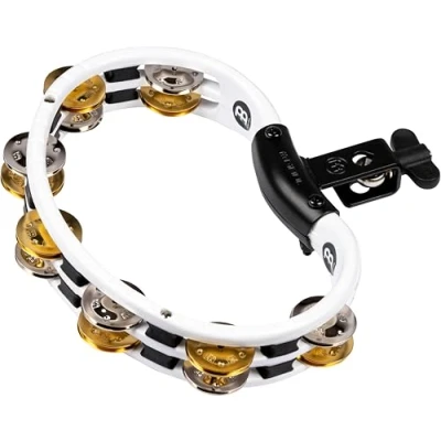 Abbildung von Meinl Percussion Traditional Mountable Tambourine 2 reihiges Tamburin Mit Halterung ABS Kunststoff / Messing und Stahl, Weiß Gold Silber (TMT2M WH)