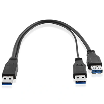 Abbildung von BestPlug 30cm Y 3.0 USB Kabel Verteiler Splitter Weiche, 2 A Stecker männlich auf 1 Buchse Kupplung weiblich, Übertragungsrate, Schwarz