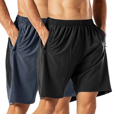 Abbildung von Herren Sport Shorts Schnell Trocknend Kurze Hose mit Reißverschlusstasch (Schwarzgrau,M)